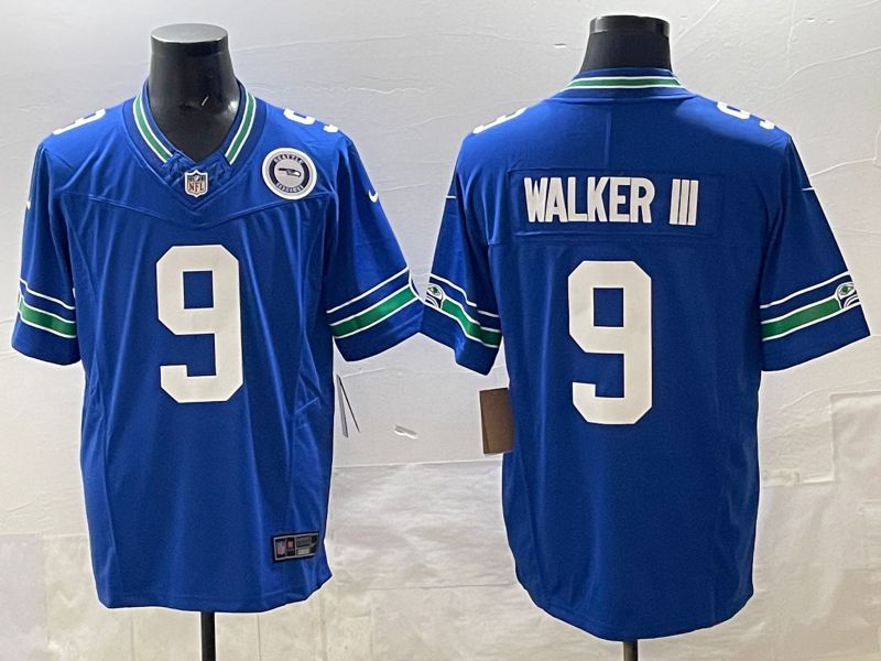 Men 2025 Seattle Seahawks #9 Walker iii Blue retro Three generations Nike Limited NFL Jersey style 2